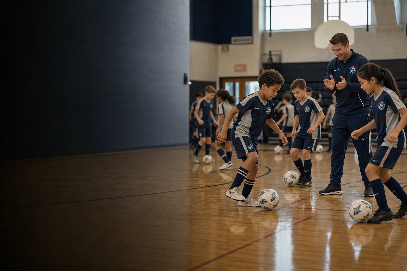 Prime Goal Sport Club youth soccer training in an Ottawa gym